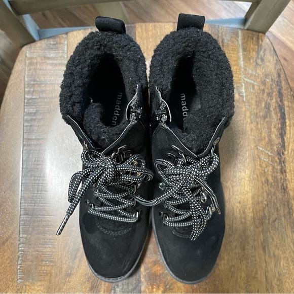MADDEN GIRL Hayess Black Faux Fur Hiker Booties Size 6M - Picture 2 of 15